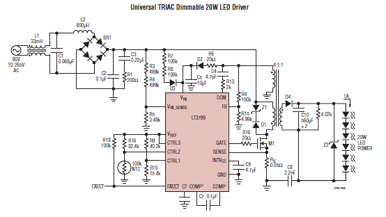 LT3799 – készítsen szigetelt LED meghajtót aktív PFC-vel